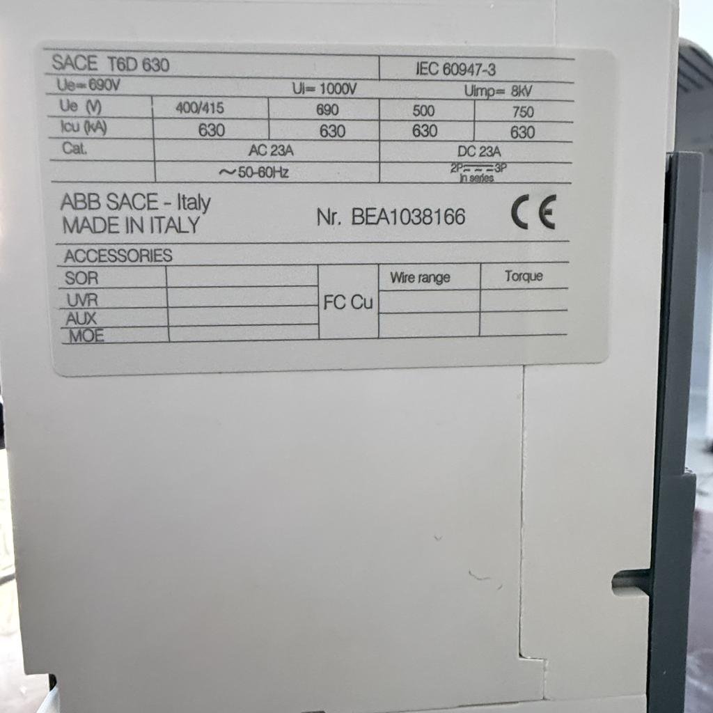 ABB SACE Tmax T6D630 4 Pole